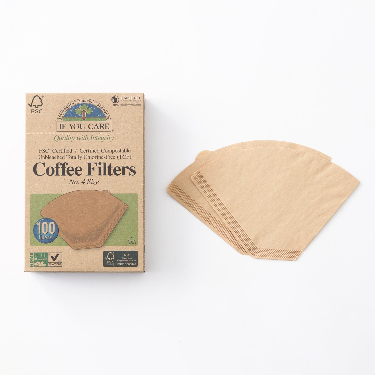 FSC&コンポスト認証 無漂白コーヒーフィルター No.4サイズ(1~4杯用) 100枚入り