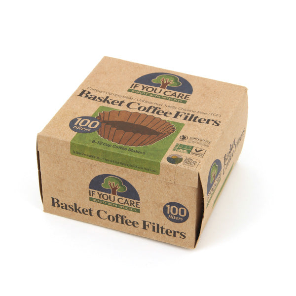 USDAバイオベース＆コンポスト認証 無漂白 8インチバスケットコーヒーフィルター 8-12カップ用（100枚入）